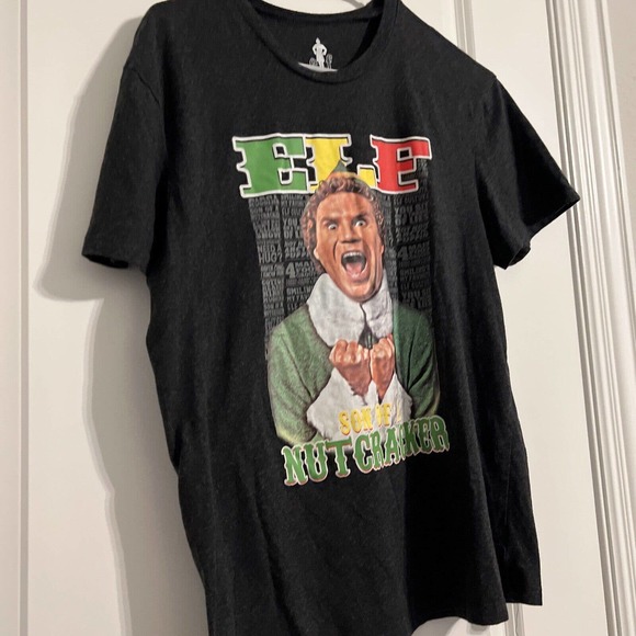 Buddy the Elf "Son of a Nut Cracker Black Graphic Print T-Shirt Men's Size Large - Picture 3 of 6